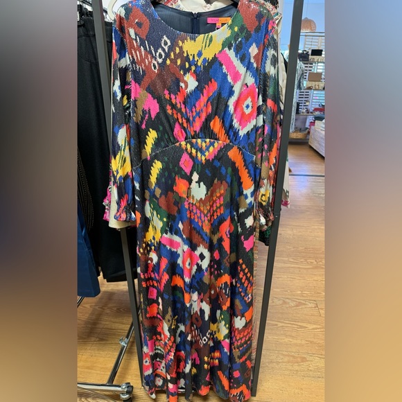 New Vilagallo Kara midi dress in ikat print with sequins. Size 46 - Picture 1 of 7